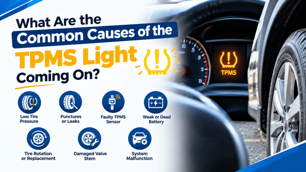 TPMS warning light on car dashboard indicating a possible tire pressure issue