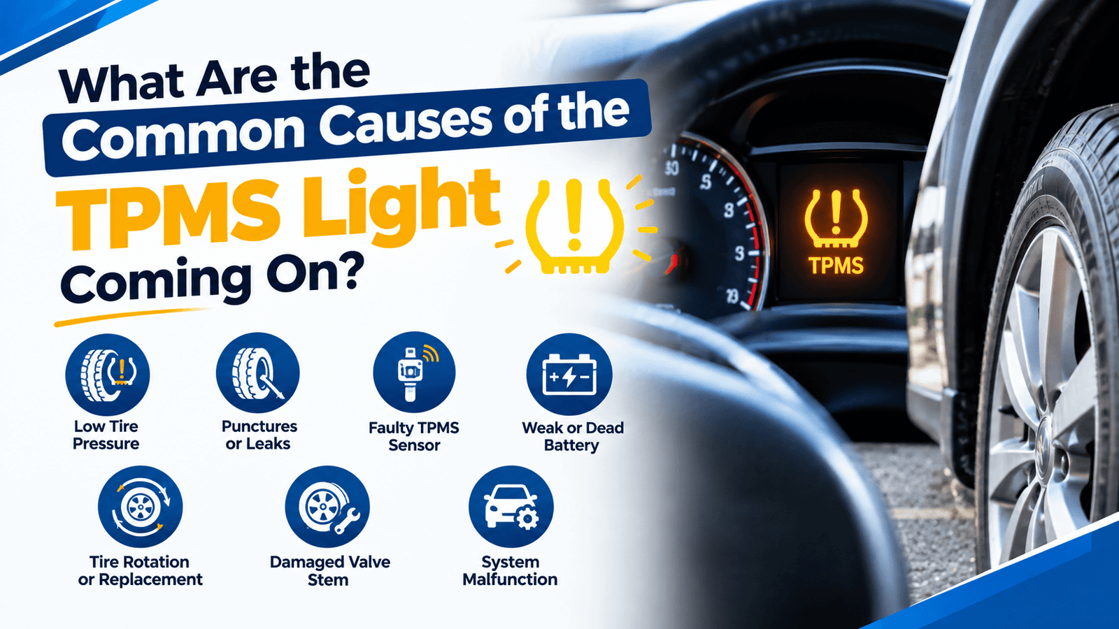 TPMS warning light on car dashboard indicating a possible tire pressure issue